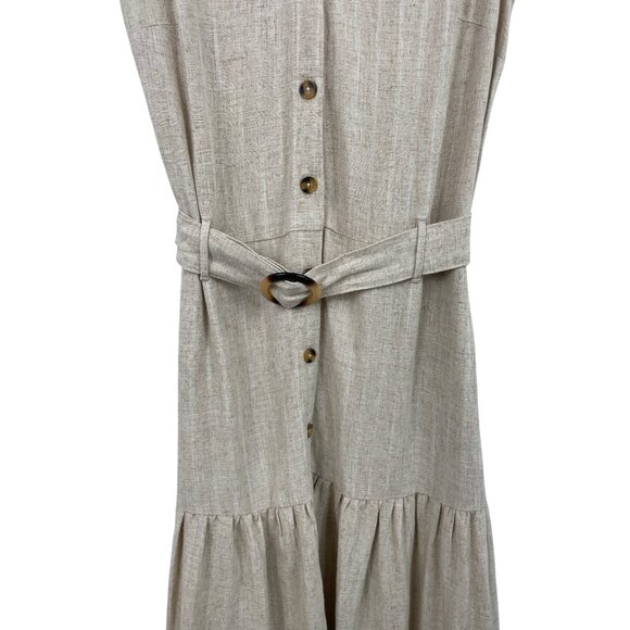 Falls Creek Sleeveless Beige Button-Front Midi Dress w/Belt Size Womens MED - Picture 4 of 11